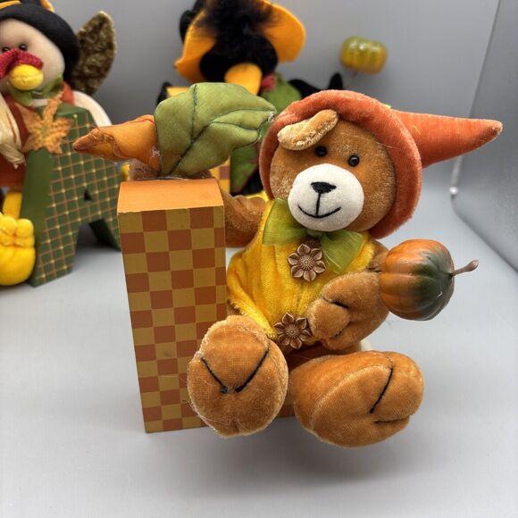 Home Interiors Fall Decorations Autumn Plush Scarecrow Crow Bear & Turkey 6-8” - Picture 5 of 10